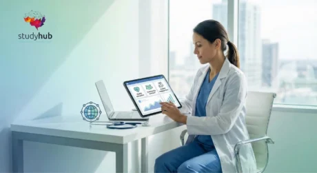 Healthcare professional using a tablet to manage digital communication and patient engagement strategies, representing the Social Media in Healthcare course